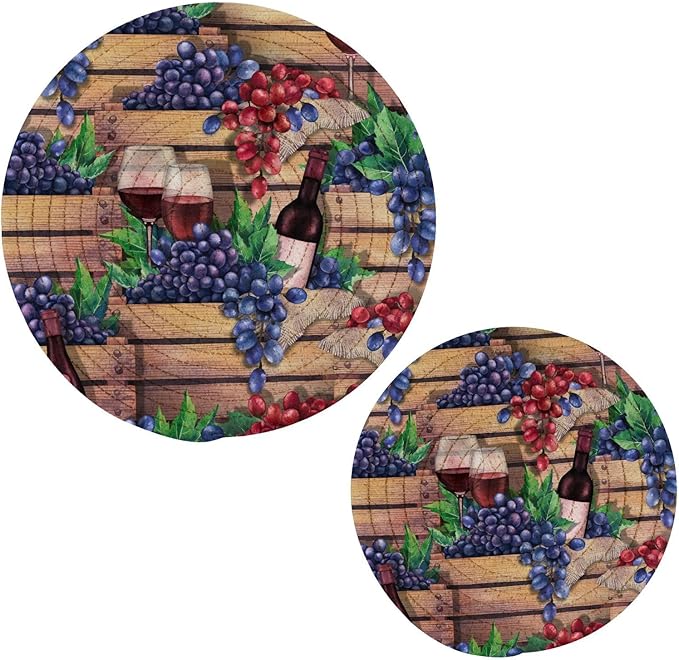 Kitchen Trivets Pot Holders Set of 2, Wooden Red Wine Grapes Trivets for Hot Pots Dishes Woven Trivet Coaster Pad Mat for Counter