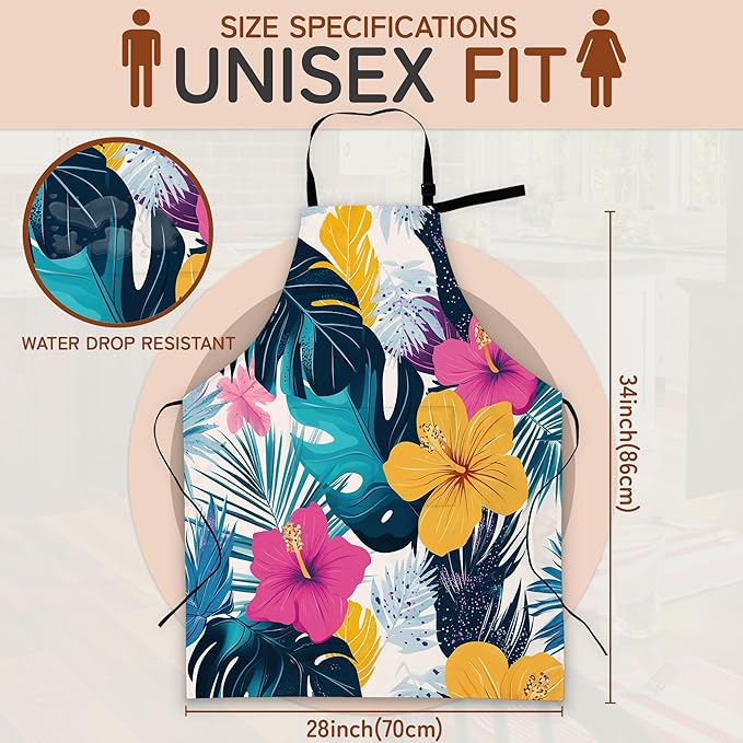 Cooking Apron for Women and Men,Adjustable Chef Bib Apron with 2 Pockets, Water and Oil Resistant for Kitchen Use