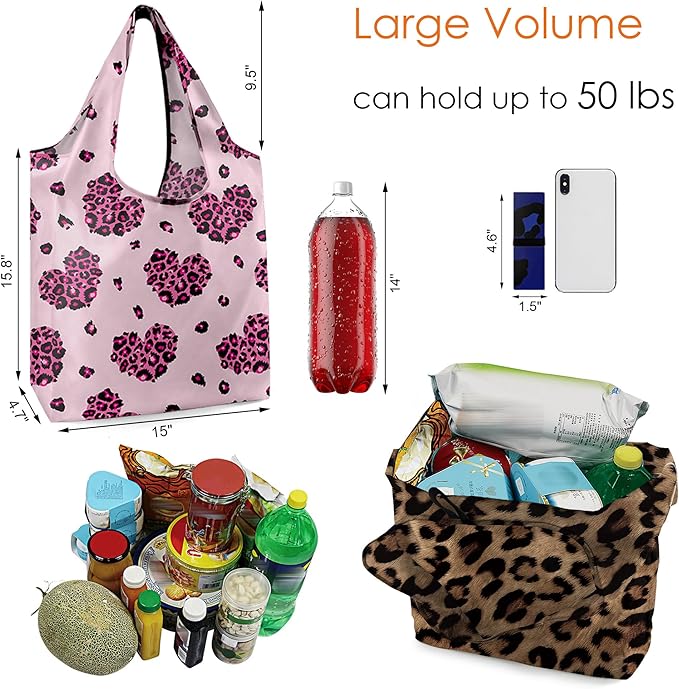 BeeGreen Leopard Print Tote Bag for women Leopard Accessories Cheetah Print Tote Bag Cheetah Gifts Shopping Bags Grocery Bags 6 Pieces