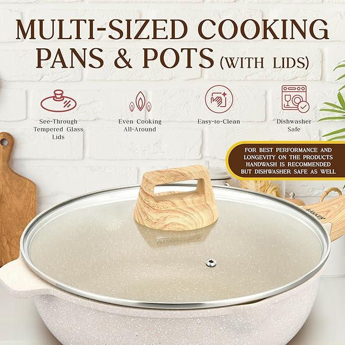 Bakken-Swiss 14-Piece Kitchen Cookware Set – Granite Non-Stick – Eco-Friendly – PFOA, PFOS, and PTFE Free for All Stoves & Oven-Safe,
