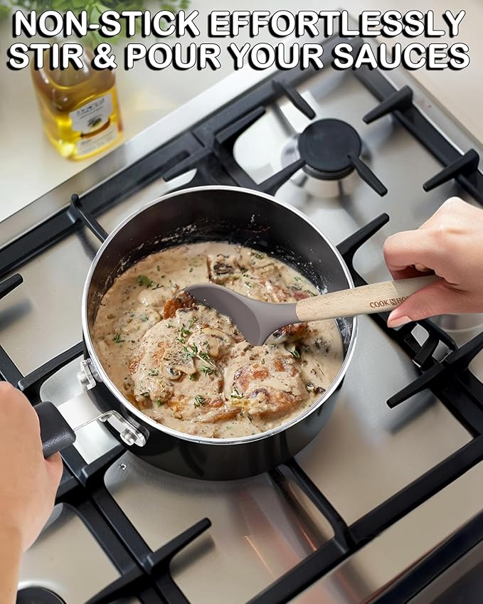 Cook N Home Nonstick Sauce Pan with Glass Lid, 1-Quart Saucepan Non Stick Small Cooking Milk Aluminum Pot, Black