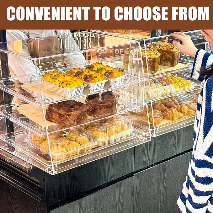 3-Tier Commercial Countertop Bakery Display Case with Rear Doors, 20.9 x 17.3 x 16.7 inches, Clear Countertop Cabinet for Pastries and Desserts