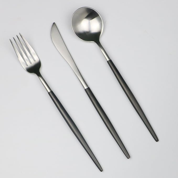 5-Piece 18/10 Stainless Steel Flatware Set, Serive for 1, With Fork Spoons Knife Teaspoon Dessert Fork for Home Kitchen Restaurant Hotel (Black + Silver)