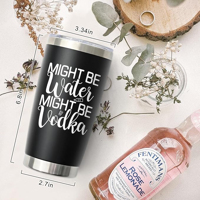 LiqCool Funny Tumblers for Women, 20 Oz Might Be Vodka Tumbler, Wine Gifts for Women Mom Friend Sister, Funny Vodka Glass, Wine Gifts for Christmas Birthday Mother's Day (Black Vodka)