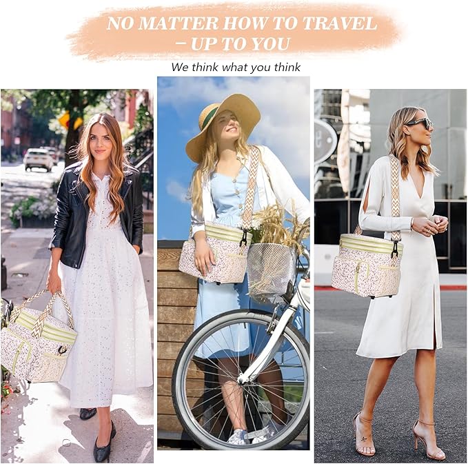 LOKASS Lunch Box for Women-16L-Insulated Lunch Bag Women, Expandable Double-layer Leakproof Cooler Bag with Upgrade Adjustable Shoulder Strap Ideal for Work/Travel/Picnics（White Flower）