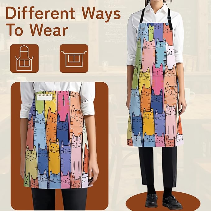 Cooking Apron for Women and Men,Adjustable Chef Bib Apron with 2 Pockets, Water and Oil Resistant for Kitchen Use
