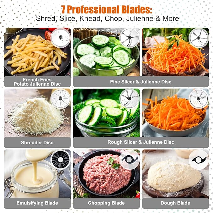 Homtone 16 Cup Food Processor, 9 Functions 7 Blades 3 Speeds for Shredding, Slicing, Doughing, Emulsfying and Meat Vegetable Chopping for Home Use, 600W (Red)