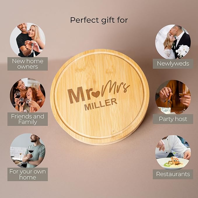 Custom engraved luxury charcuterie board & knife set/4pcs, personalized cheese chopping serving tray for fruits, food, dessert, bread for table decoration, personalized gift for dinner host (Mr & Mrs)
