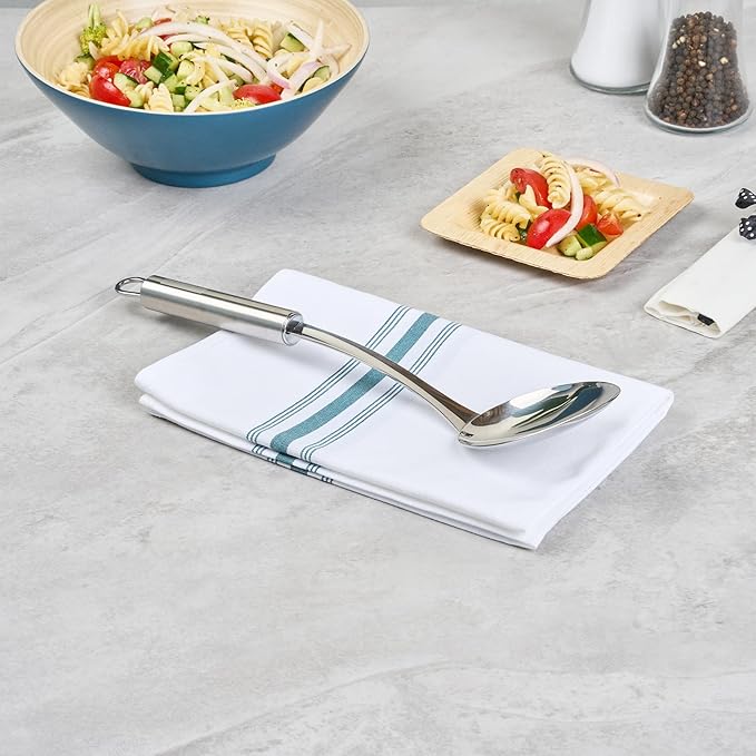 Serving Spoon 1 Pack 12.3 Inch Ergonomic Handle Spoon Dishwasher Safe Stainless Steel Silver Buffet Utensil Durable Catering Cutlery for Serving at Buffets, Events