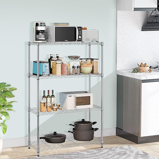 4-Shelf Metal Shelving Rack 36" L x 14" D x 54" H Garage Storage Shelves NSF Adjustable Wire Shelves Organizer for Kitchen Closet Basement, Each Shelf Can Hold 250LBS, Chrome