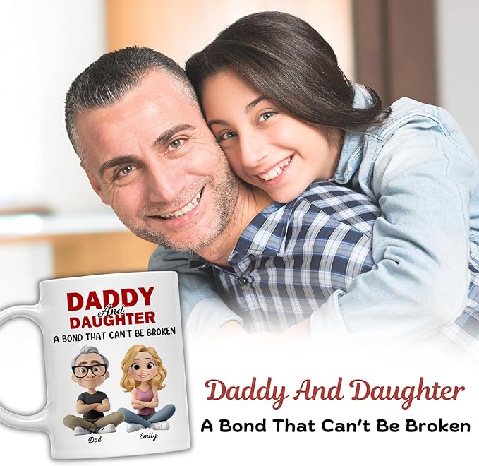 Wrappiness Dad And Daughter Personalized Coffee Mug - A Bond That Can't Be Broken, Thoughtful Gifts for Daughter from Dad, Mothers Day Birthday Gift from Father