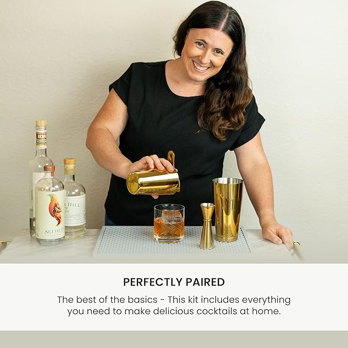 A Bar Above 4-Piece Cocktail Shaker Set, for Professional and Home Bar, Premium Bar Kit Gifts, Includes Strainer, Jigger, Shaker Set, and 4-Hour Cocktail Course