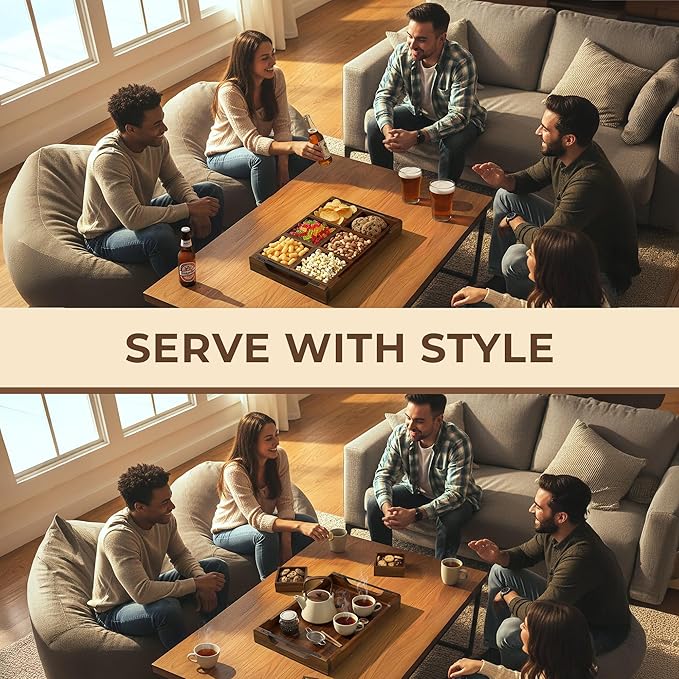 Modular Serving Tray - Acacia | Serving Platter Snack Tray for Party Hosting - Trays for Serving Food, Charcuterie, Fruit Platter Tray for Parties, Appetizer Dishes & Dessert Trays