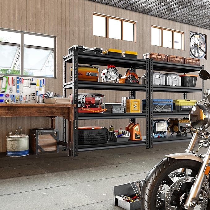 48''W Utility Garage Shelves: 2,000Lbs Heavy Duty Steel Metal Adjustable Shelving Storage Industrial Rack Units 4 Tier Black 48" W x 16" D x 66" H