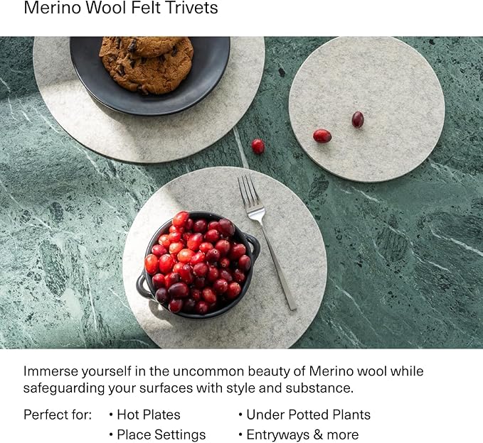 Graf Lantz - Trivets for Hot Dishes - Heat Resistant 100% Merino Wool - Hot Pads for Kitchen, Countertops, Tables, Sizzling Dishes, Pots & Pans - Home Decor, Kitchen Accessories - 10", Midnight