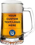 DISCOUNT PROMOS Custom ARC Glass Beer Mugs 25 oz. Set of 12, Personalized Bulk Pack - Great for Octoberfest, Pub, Restaurant - Clear