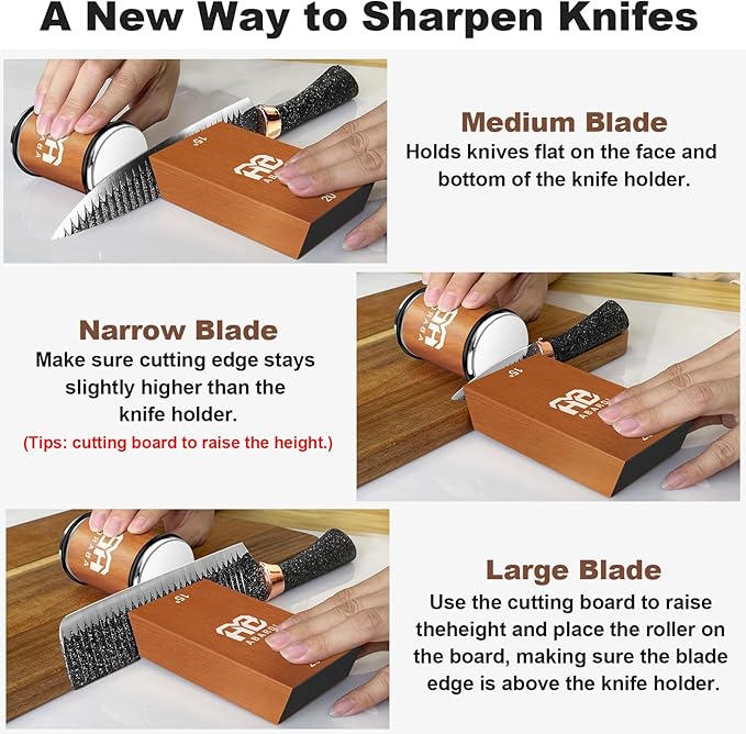 Abardi Rolling Knife Sharpener for Straight Edge, Knife Sharpening with Industry Diamonds Made Easy, Knife Sharpeners Kit with 15 & 20 Degree Magnetic Angle for Kitchen Knives (Brown)