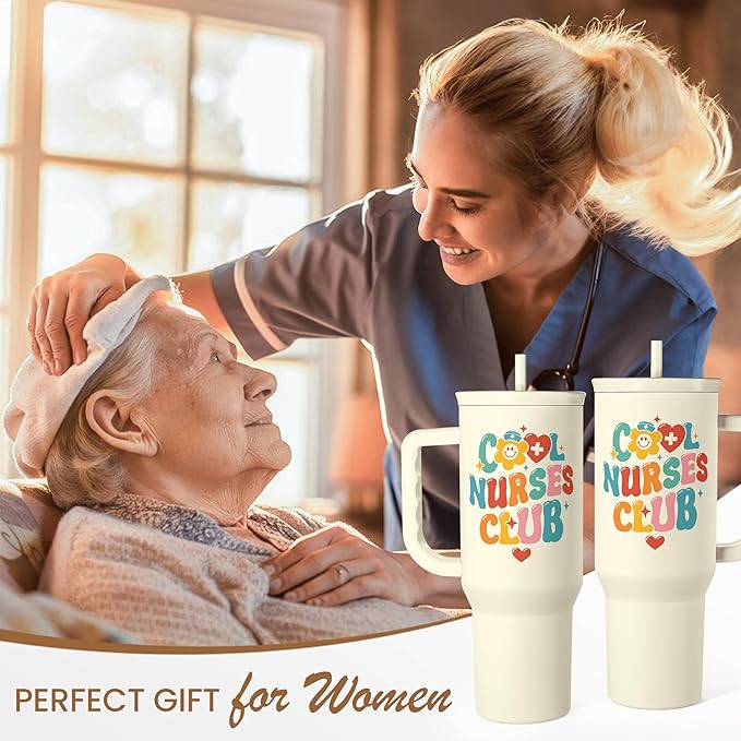 SANDJEST Nurse Tumbler 40oz, Cool Club Coffee Travel Mug With Straw - Perfect Nurse Gift for Any Occasion