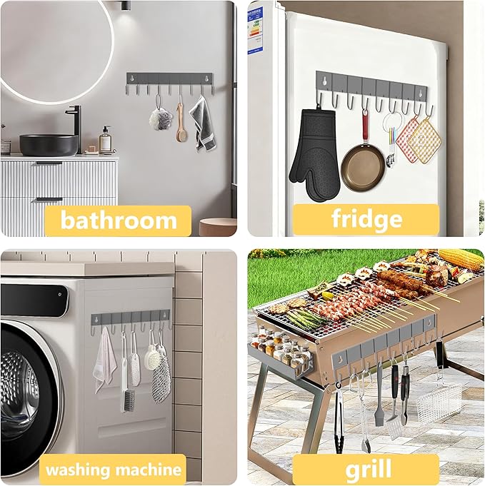 Magnetic Spice Rack Organizer for Fridge Seasoning Organizer for Kitchen storage with Screw Magnetic Shelf with Hook for Refrigerator and Oven (4pack1hook-Grey)