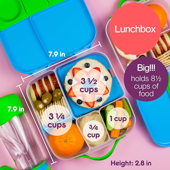 b.box Kids Lunch & Snack Containers. 3-Pack Set Includes Matching Oversized Bento Lunch Box, Mini Meal Boxes for Kids and Toddlers. School Supplies (Ocean Breeze)