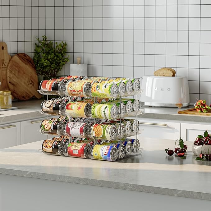 Stackable Soda Can Organizer for Refrigerator, Soda Can Dispenser Water Bottle Organizer, Fridge Organizer & Stackable Drink Organizer for Fridge(4 Tier - Hold 12)