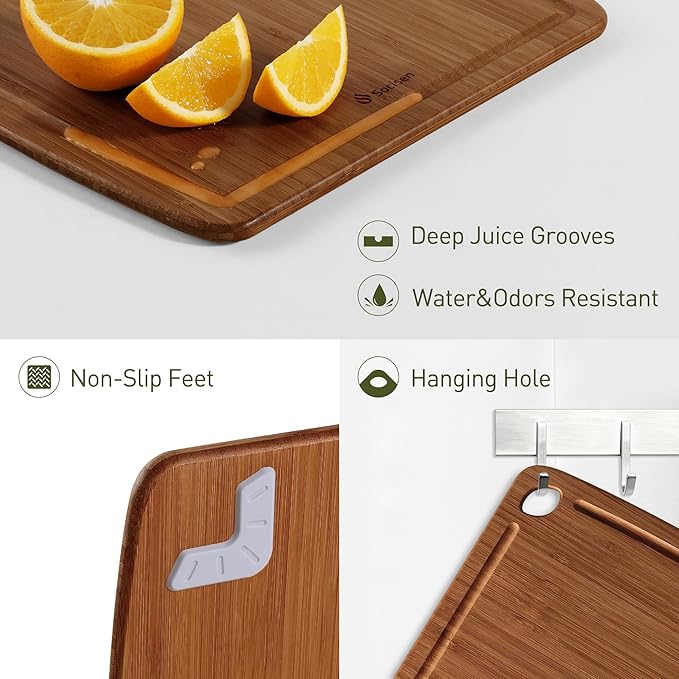 Dishwasher Safe Bamboo Cutting Boards Durable Lightweight Wood Cutting Board for Busy Kitchen, Easy Clean Wooden Chopping Boards with Juice Groove