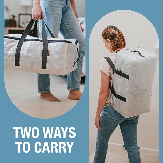 CleverMade Foldable Storage Container Bags, Pack of 2 Heavy Duty Plastic Reusable Oversized Packing, Under Bed or Duffel Storage Bins for Dorm Room Home Utility Laundry Grocery Shopping Travel