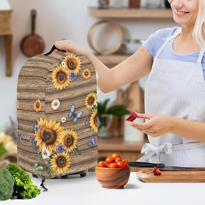 Sunflower Butterfly Coffee Machine Dust Cover Universal Design Compatible with Blender Juicer Food Processor Washable Oil Proof Food Processor Protective Cover with Top Handle