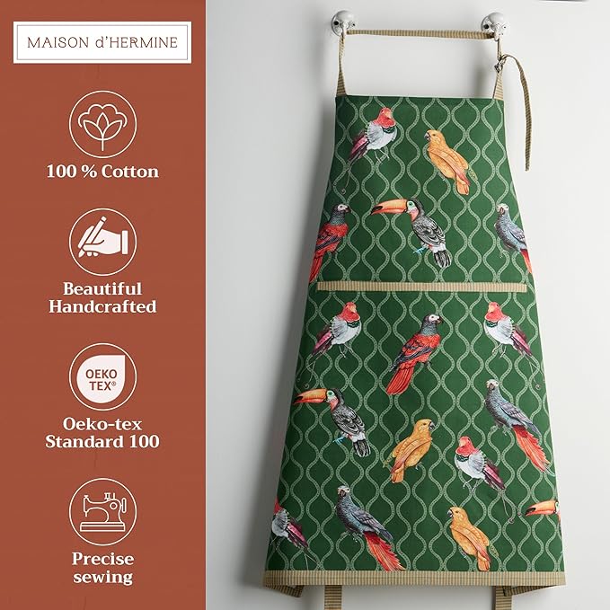 Maison d' Hermine 100% Cotton Apron for women with Pocket Kitchen Chef Apron for Men Cooking Gardening Server Waitress