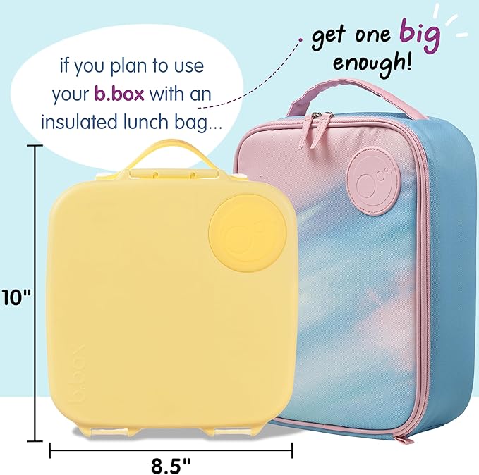 b.box Kids Lunch Box – 4 compartments (2 Leak-proof) Bento Box with Cold Pack & Removable Divider Reusable Snack Containers with Lids, Snack Box for Toddlers & Older Kids 8 1/2 cups (Lemon Twist)
