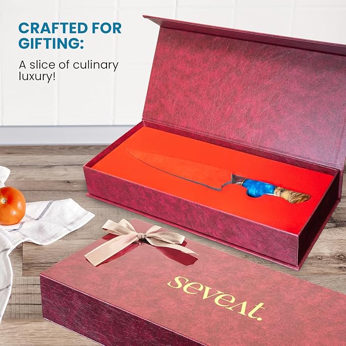 Damascus Kitchen Knife, 67-Layer Damascus Steel, 13” Professional Chef Knife for Kitchen, Ergonomic Wood & Resin Handle in Gift Box, Ideal for Gifting (Blue, 1 piece)