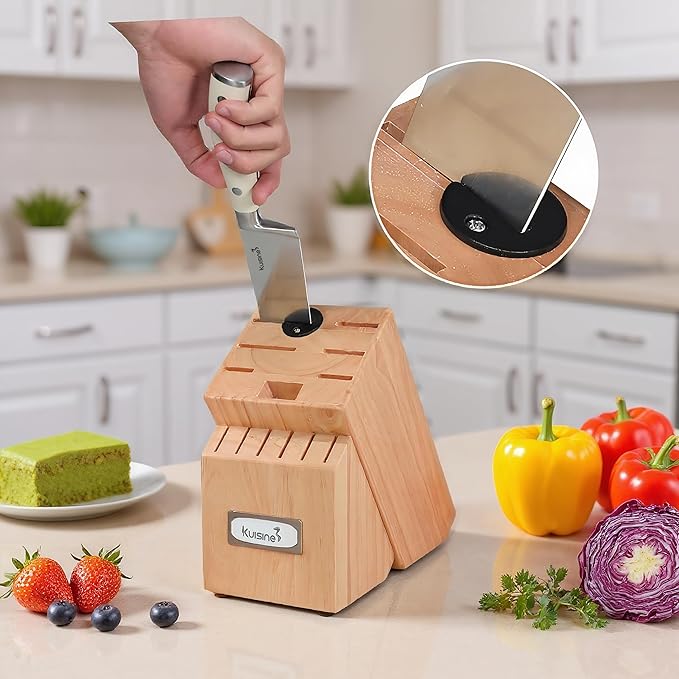 KUISINE Upgraded Knife Set High Carbon Stainless Steel Ultra Sharp Blade Ergonomic Handle,Knife Block Set with Built-in Sharpener(Ivory Acacia,15PCS)