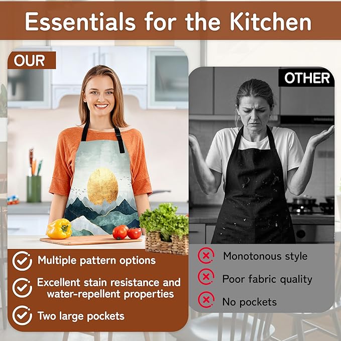Cooking Aprons for Men and Women,Adjustable Bib Chef Apron with 2 Pockets, Soft and Durability Kitchen Apron