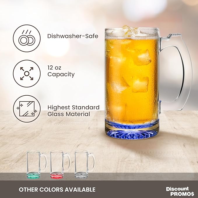 12 Libbey Beer Mugs Set, 12 oz. - Groomsmen Glassware - Blue