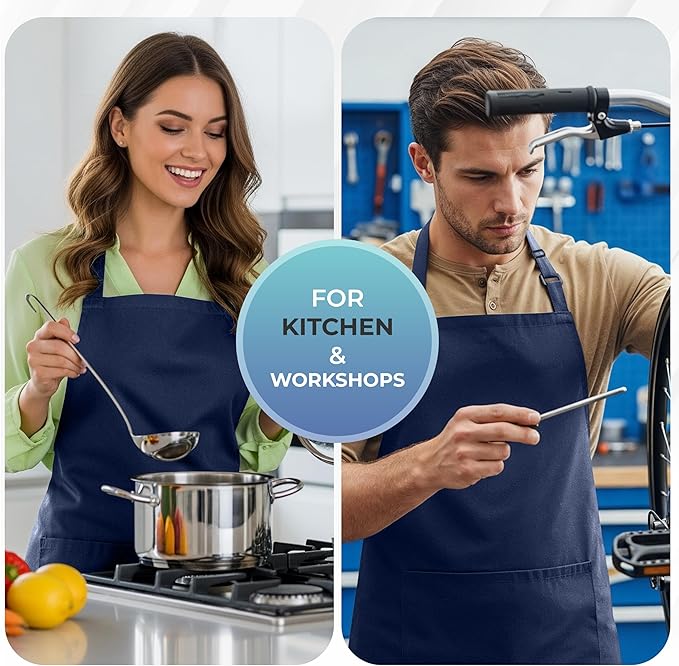 Utopia Kitchen 4 Pack Bib Apron Adjustable with 2 Pockets, Water and Oil Resistant, Cooking Kitchen Chef Apron for Women Men