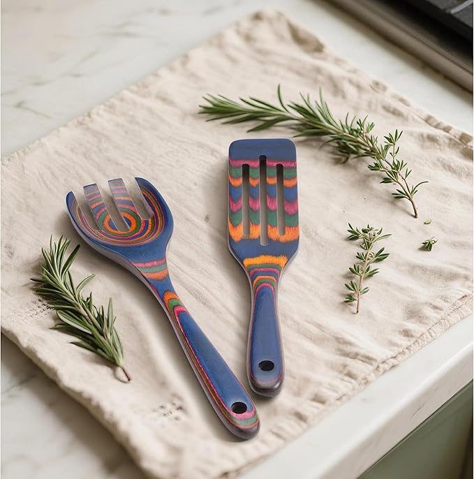 6-Piece Pakkawood Kitchen Utensils | Heat Resistant Pakkawood Utensils | Pakkawood Kitchen Cooking Utensil Set | Wooden Spoons for Cooking | Non-Sitck Cooking Spoons | Sapphire