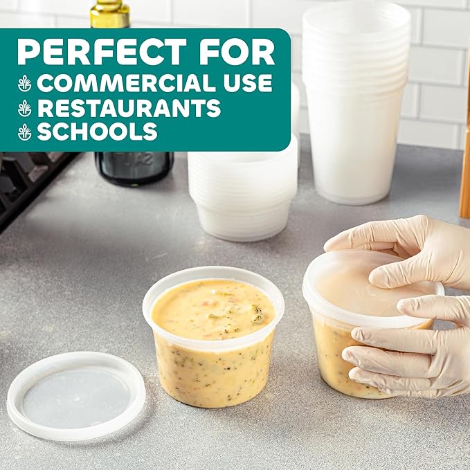 JoyServe 16 Oz Deli Food Containers with Lids - (180 Sets) Airtight Plastic Food Storage for Takeout, Meal Prep, To-Go, and Soup Freezer Containers with 180 Lids, BPA-Free, Dishwasher, Microwave Safe