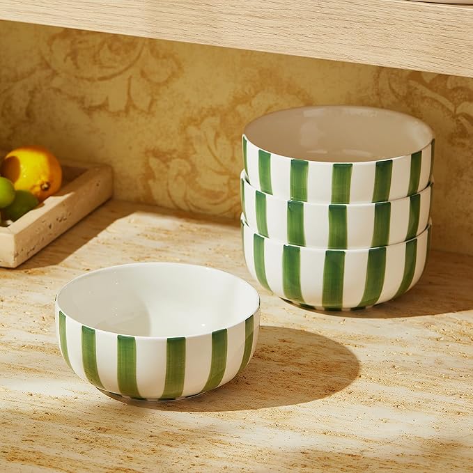 Junko Cereal Bowls Set of 4-36 Ounce Ceramic Bowls, Japanese Noodle Bowl Set, Ceramic Bowls for Kitchen, Breakfast, Oatmeal, Microwave and Dishwasher Safe (Forest)