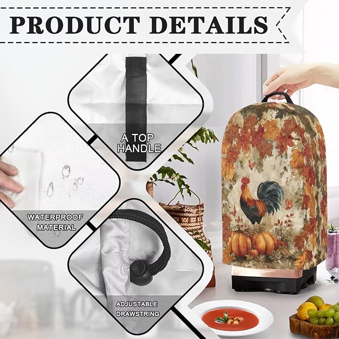 Autumn Rooster Pumpkin Blender Dust Cover Food Processor Cover Coffee Machine Appliance Covers for Kitchen Counter Blender Covers for Kitchen Machine