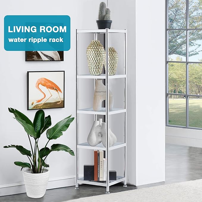susunnus Stainless Steel Shelves 13.8in-3 Tier, Corner Shelf, Storage Shelves, Narrow Metal,Stainless Steel Shelf, Kitchen Storage Rack for Small Spaces Tall Skinny Shelf