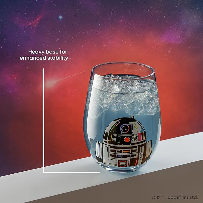 JoyJolt Star Wars Cosmic Color Stemless Drinking Glasses, 19oz Glass Cups ft Darth Vader, Stormtrooper, Boba Fett, R2-D2 - Star Wars Kitchen Glasses Set of 4, Gifts for Men, Women & Adults