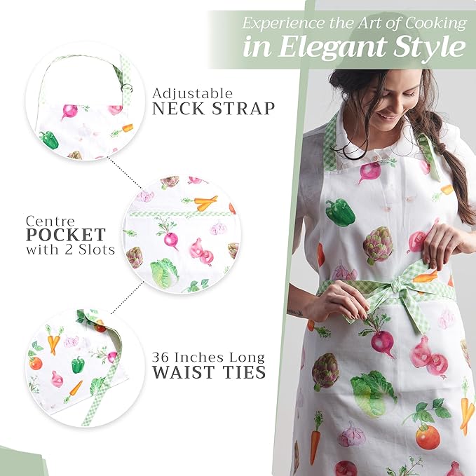 Maison d' Hermine 100% Cotton Apron for women with Pocket Kitchen Chef Apron for Men Cooking Gardening Server Waitress