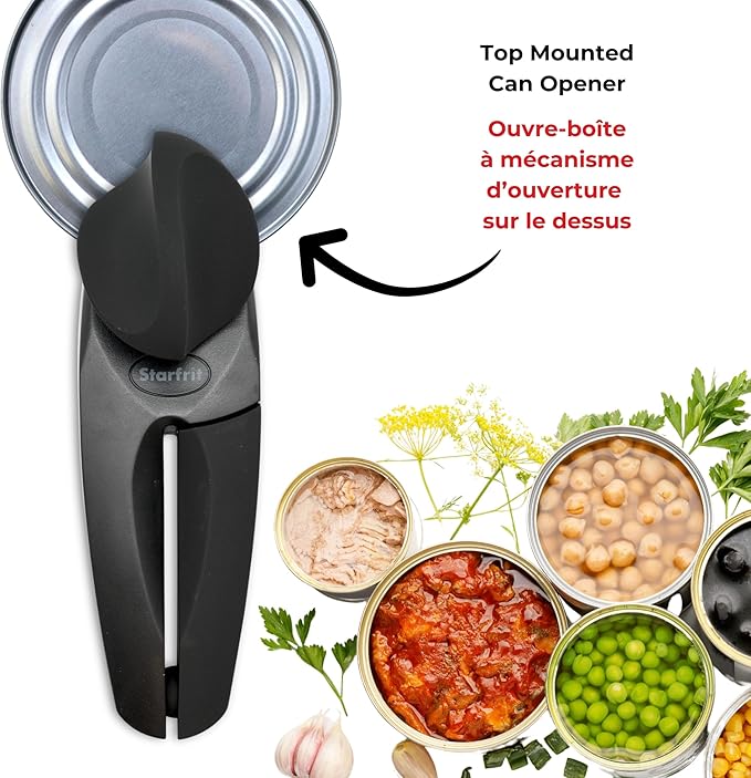 Starfrit MightiCan Can Opener - Safe - Holds Lid and Leaves No Sharp Edges on Lid - 3 year warranty - Comfort Grip - Heavy Duty Non-Slip Knob - 2025 Model
