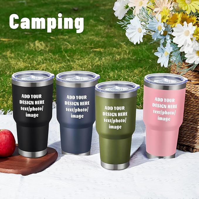 MEWAY Personalized Custom 30oz Stainless Steel Tumbler with Lid, Insulated Double Wall Vacuum Travel Coffee Tumbler Gifts with Text Photo Logo (White, 1pack)