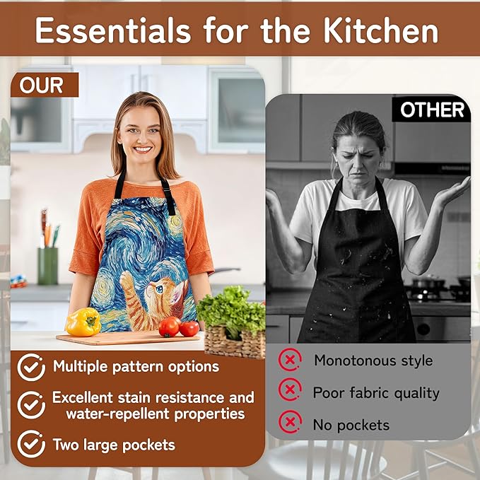 Apron with Pockets for Women, Adjustable Kitchen Cooking BBQ Chef Apron, Gifts for Mom Birthday, or Holidays