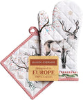 Maison d' Hermine 100% Cotton Oven Mitt & Pot Holder Set (7.5"x13" & 8"x8") Heat Resistant BBQ Cooking Gloves with Loop for Thanksgiving Christmas Decorations Handling Hot Pans (Rural Christmas)