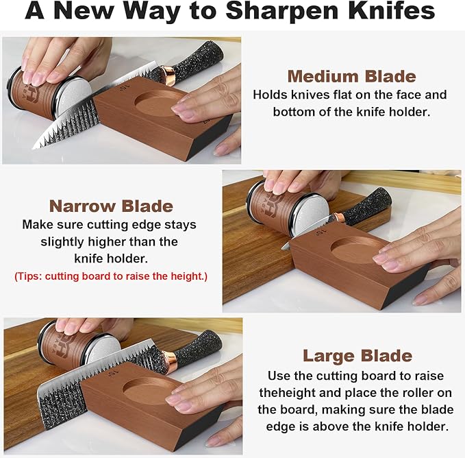 Abardi Rolling Knife Sharpener for Straight Edge, Knife Sharpening with Industry Diamonds Made Easy, Knife Sharpeners Kit with 15 & 20 Degree Magnetic Angle for Kitchen Knives (Walnut)
