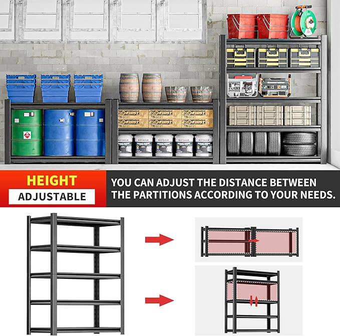 Garage Shelving Unit, Heavy Duty 5 Tier Storage Shelf, Industrial Utility Shelving, Durable Metal Shelf Organizer, Metal Garage Shelving Heavy Duty 16" D x40 W x78 H（2 Pieces）