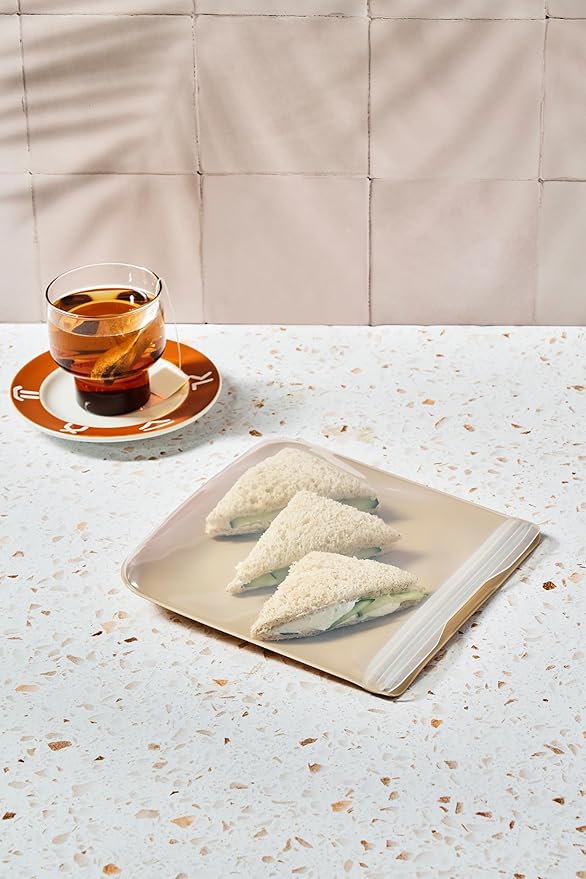 W&P Porter Silicone Reusable Storage Bag, Sandwich (34oz Flat), Oat, Food Storage Container, Microwave and Dishwasher Safe, Easy Cleaning