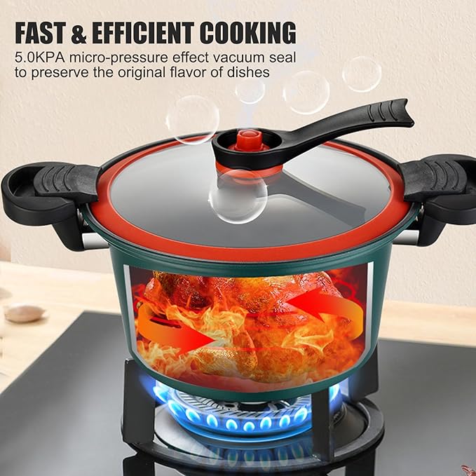 Micro Pressure Cooker, 22cm 3.5L Small Pot with Lock Handles & Lid, Mini Pressure Cooking Pot, Non-stick Stockpot for Gas, Induction, Electric Stoves (Green)